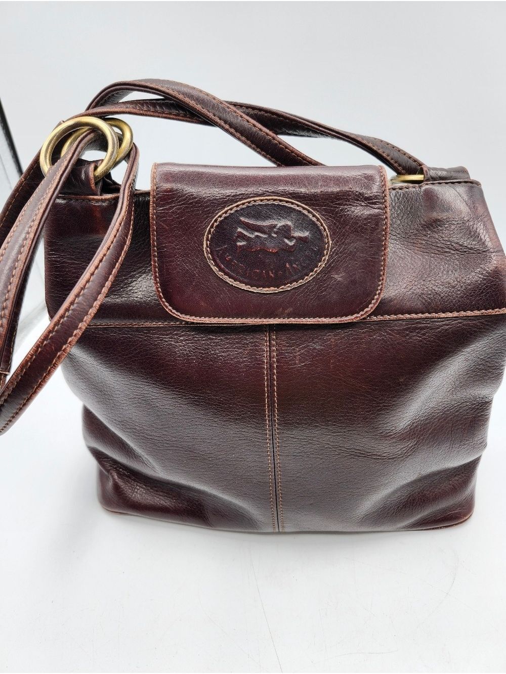 American Angel Dark Brown Leather Shoulder Bag with Gold Hardware